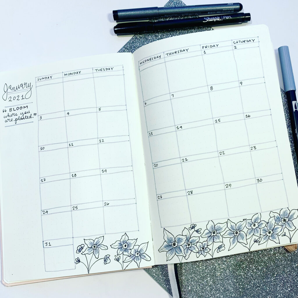 Minimalist January 2021 monthly spread